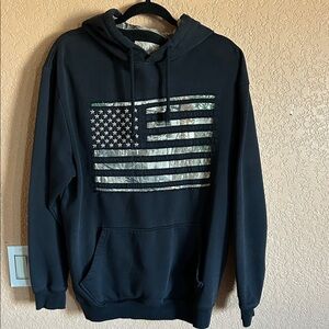 Men's Black Hoodie with American Flag Design
